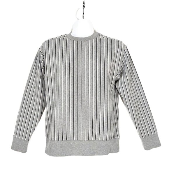 Global Work Japan Vertical Striped Grey Japanese Streetwear Sweatshirt. Sz M - Picture 1 of 8